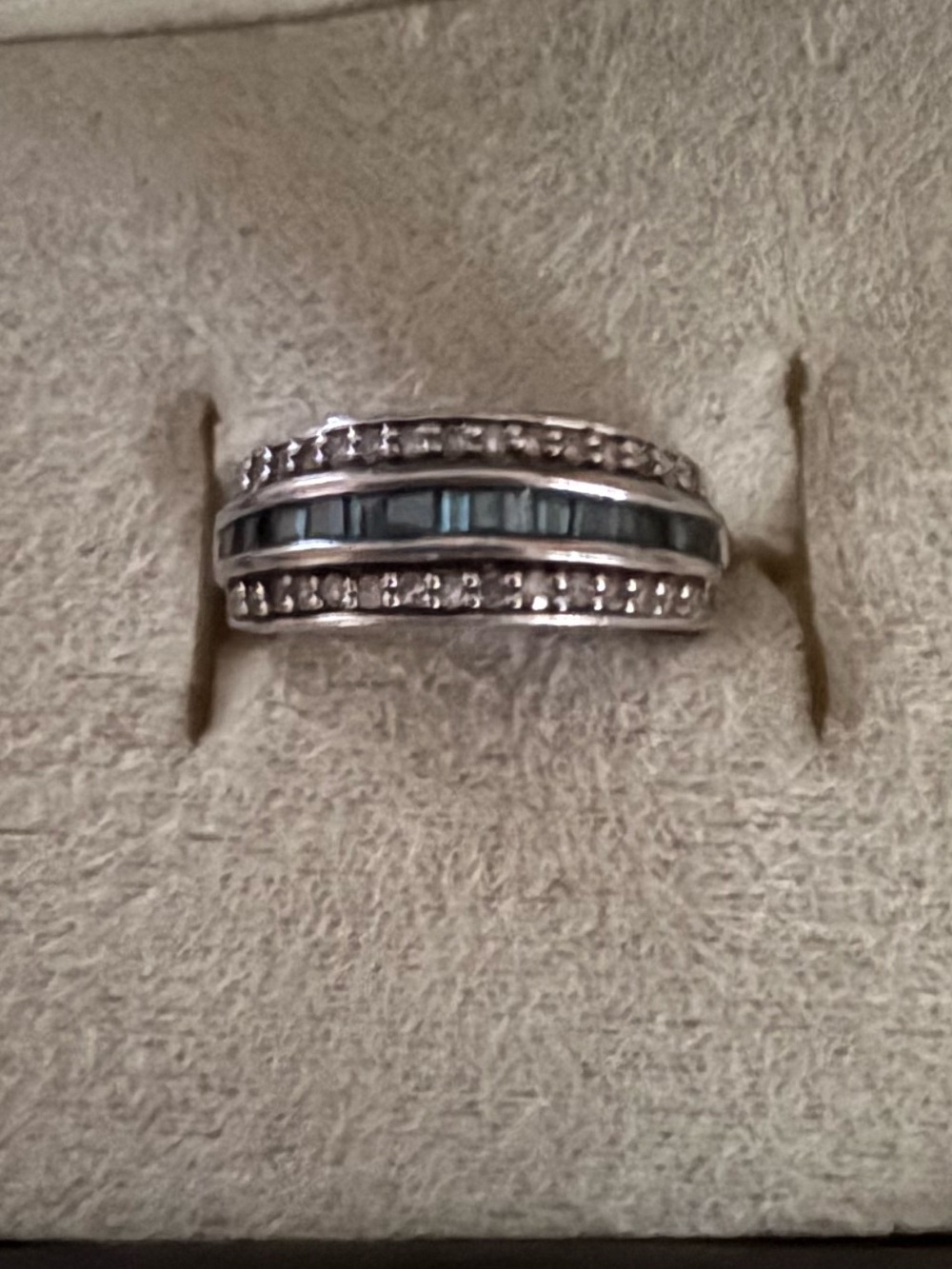Ross-Simons Silver Band Ring with Blue and white Diamond Accents